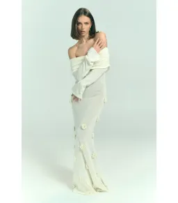 Meshki Kiki Off Shoulder Knit Rose Maxi Dress Ivory Size M / AU 10 for rent on The Volte - image 4