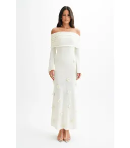 Meshki Kiki Off Shoulder Knit Rose Maxi Dress Ivory Size M / AU 10 for rent on The Volte - image 1