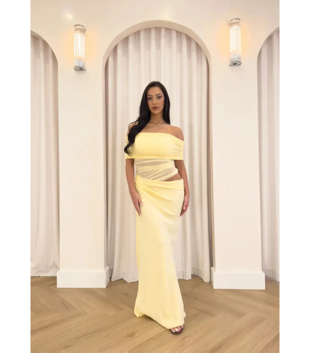 Benni Nico Off Shoulder Maxi Dress in Butter Size M / AU 10 for rent on The Volte - main image