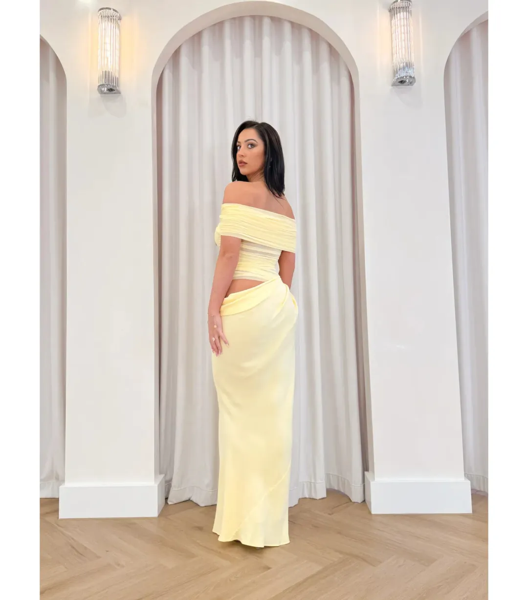 Benni Nico Off Shoulder Maxi Dress in Butter Size M / AU 10 for rent on The Volte - main image
