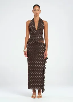 Benni Penelope Maxi Dress Chocolate Polka Dot Size 8 for rent on The Volte - image 1
