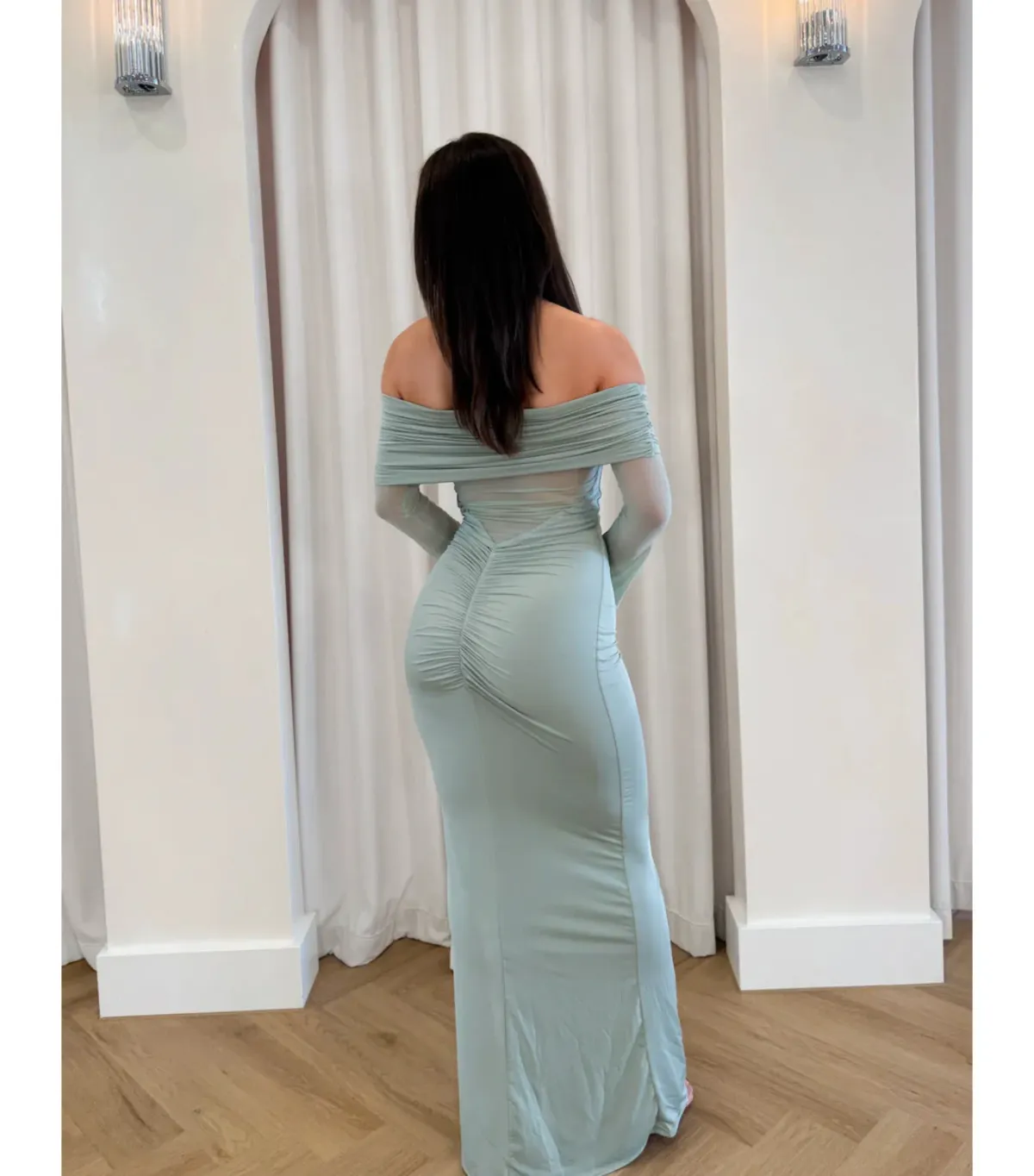 Meshki Kaitlin Slinky and Mesh Maxi Dress Basil Size S / AU 8 - Image 2