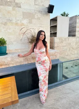 House of CB Josefina Satin Maxi Dress Pink Peony Floral Print Size S / AU 8 for rent on The Volte - image 5