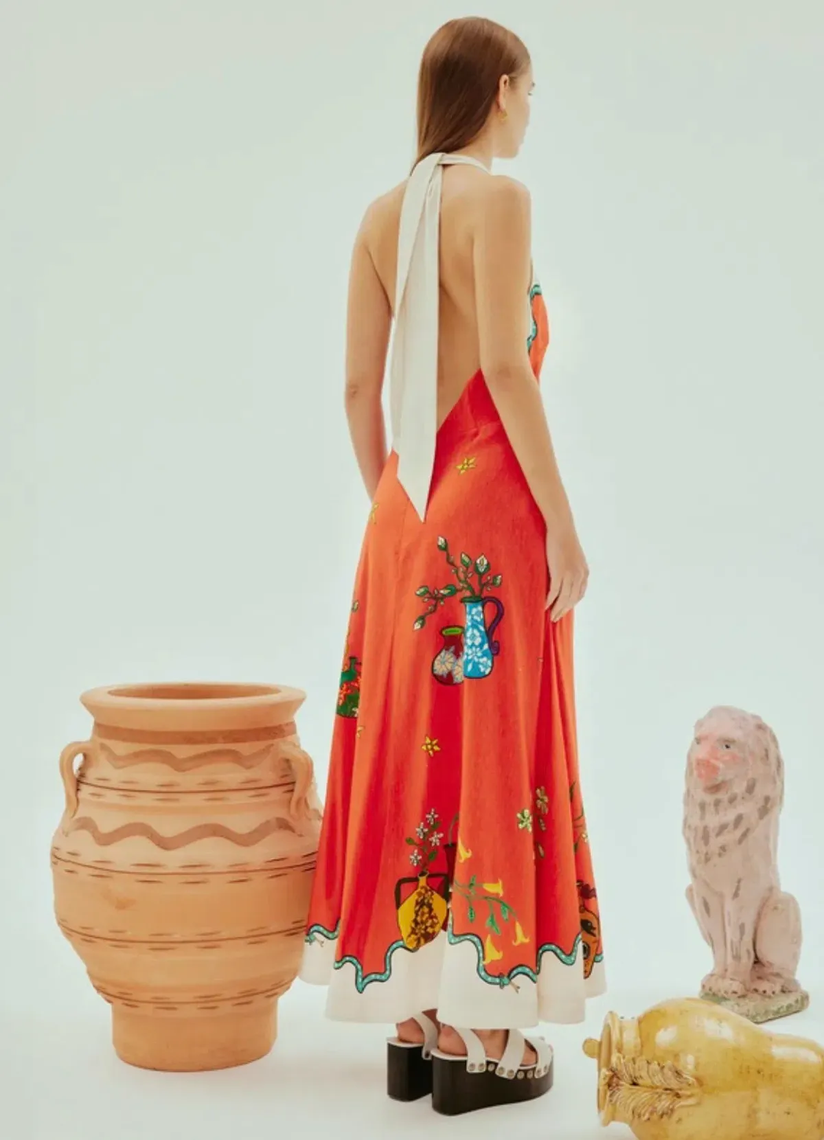 Alemais Rose Halter Dress Orange Multi Size 12 - Image 3