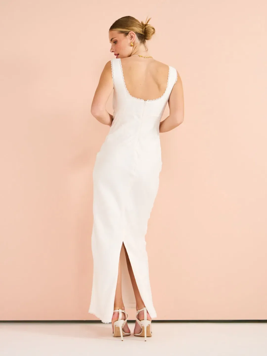 Isabelle Quinn Chelsea Lace Trim Maxi Dress in Ivory Size 8 for rent on The Volte - main image