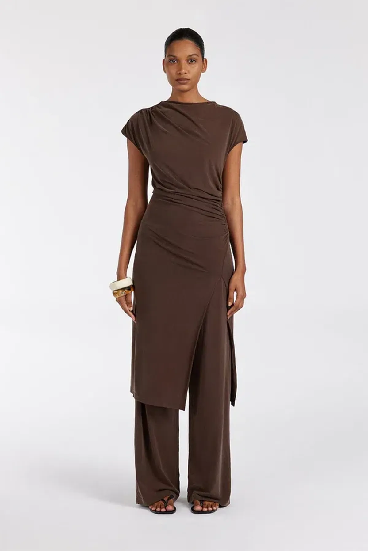 Dissh Rio Draped Tunic & Wide Leg Modal Pant Set Bitter Chocolate Size M / AU 10 - Image 1