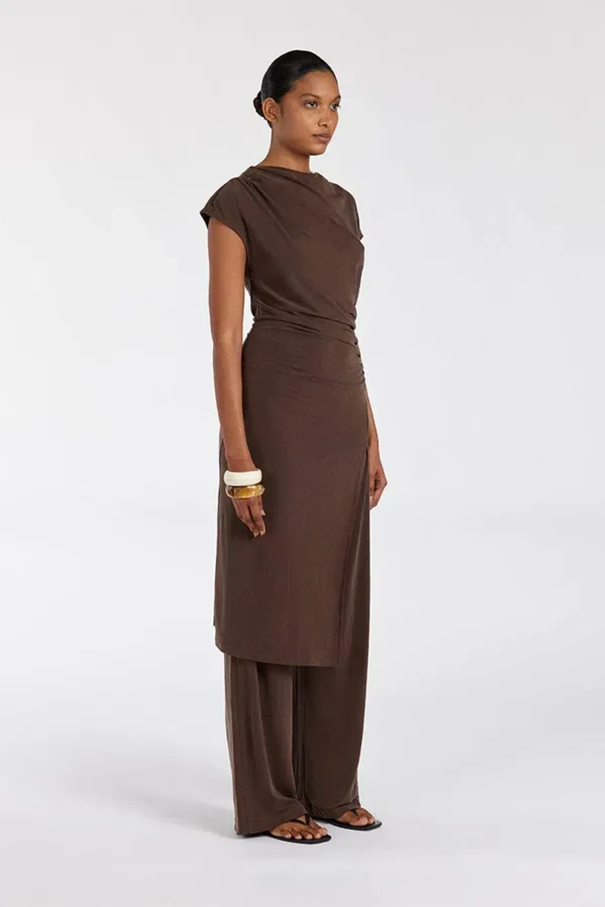 Dissh Rio Draped Tunic & Wide Leg Modal Pant Set Bitter Chocolate Size M / AU 10 - Image 4