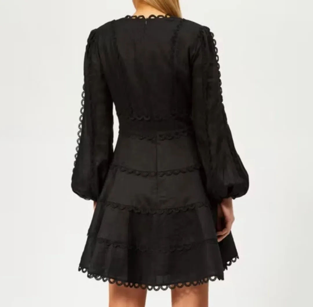 Zimmermann Heathers Flounce Short Dress in Black Size 2 / AU 12 for rent on The Volte - main image