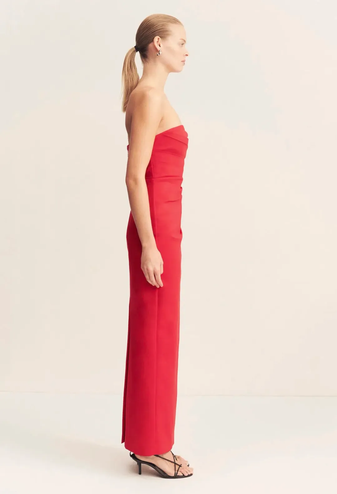Shona Joy Lani Strapless Draped Maxi Dress Chilli Size 8 for rent on The Volte - main image