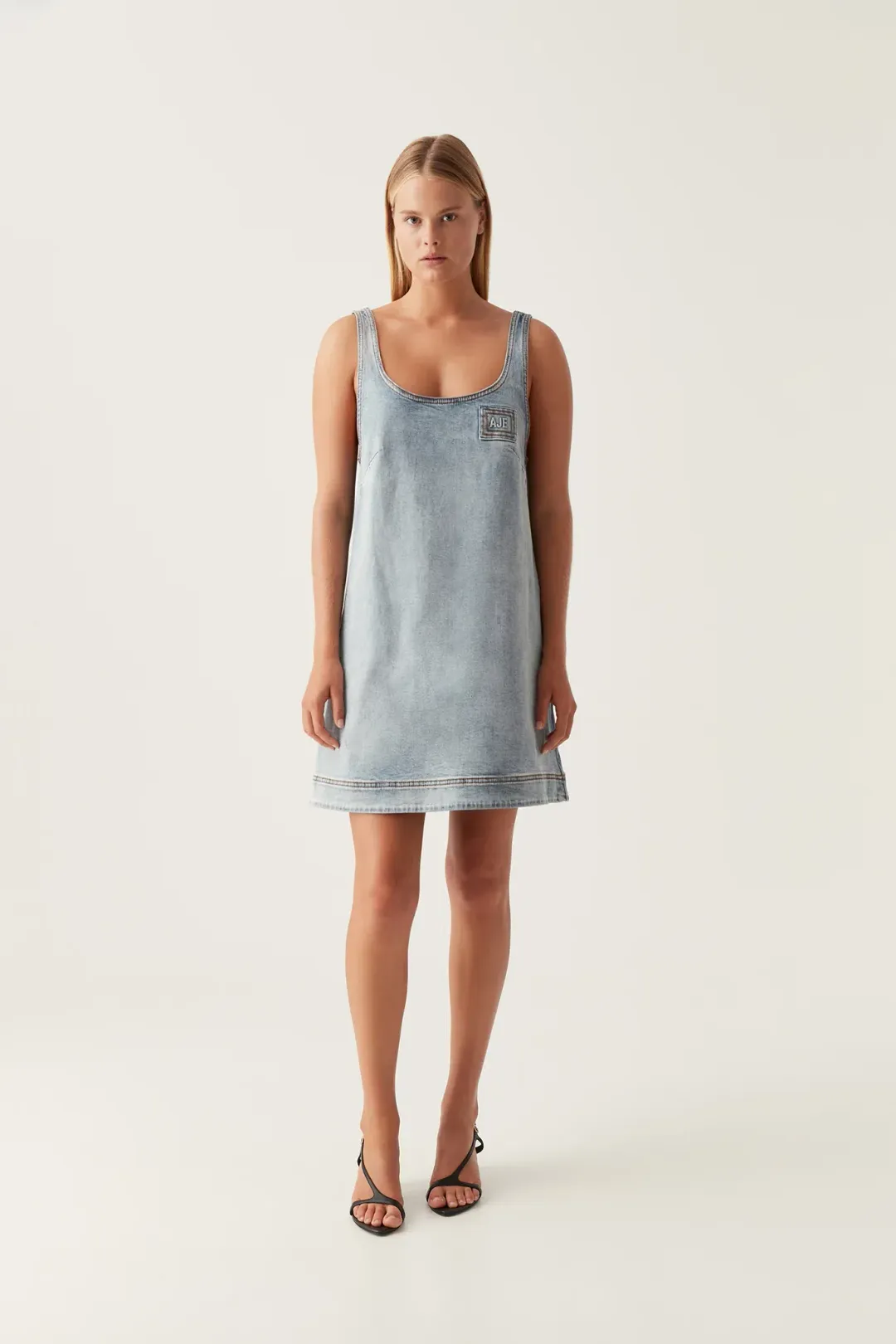 Aje Bambie Denim Mini Dress Two Tone Indigo Size AU 4 for rent on The Volte - main image