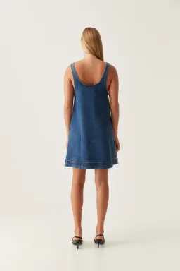 Aje Bambie Denim Mini Dress Two Tone Indigo Size AU 4 for rent on The Volte - image 3
