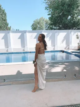 Jacquemus La Robe Saudade Asymmetrical Dress Beige Size AU 8 for rent on The Volte - image 2