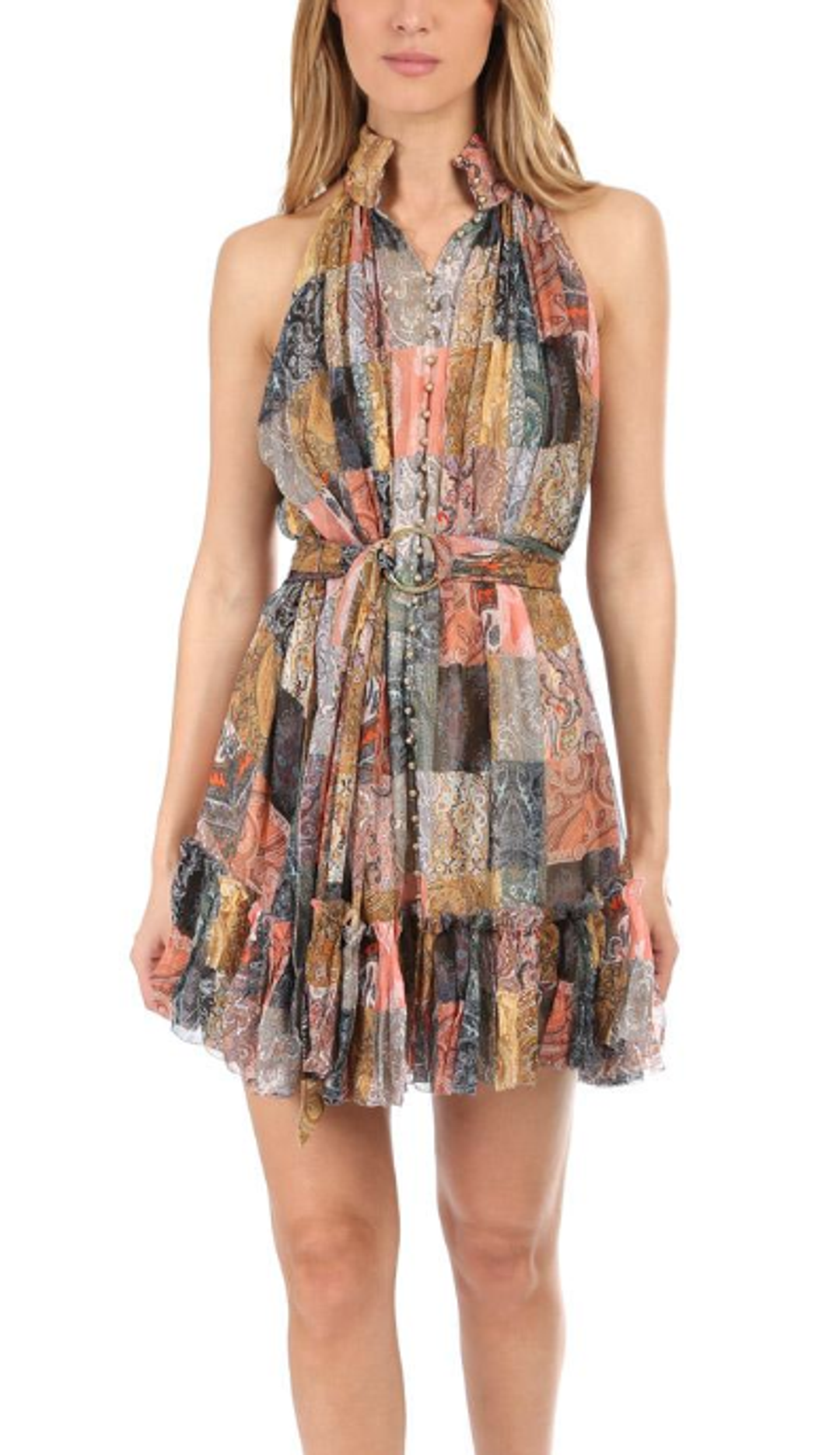 Zimmermann Ninety Six Smock Short Dress Patchwork Paisley Print Size 0 / AU 8 for rent on The Volte - main image