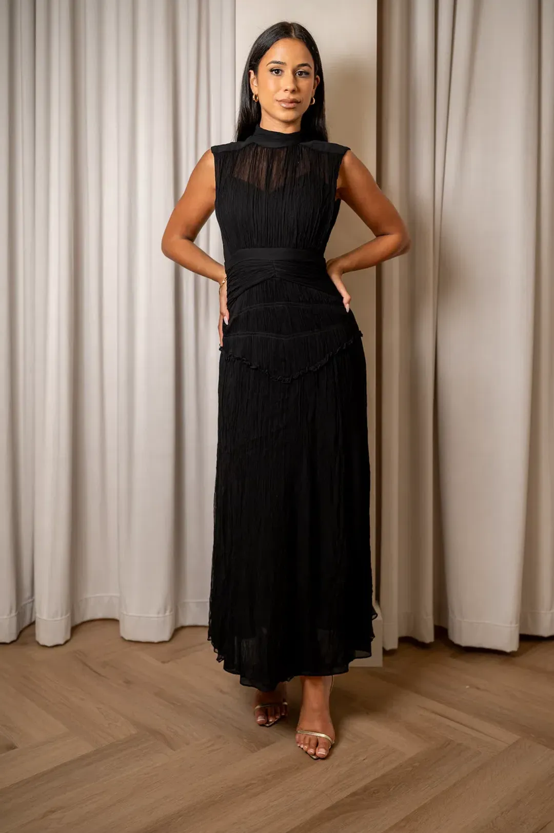 Shona Joy Clemence High Neck Midi Dress Black Size S/AU 8 for rent on The Volte - main image