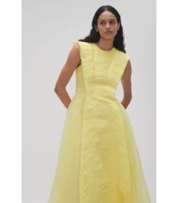 Aje Astrid Pleat Panel Midi Dress Soft Lemon Yellow Size AU 6 for rent on The Volte - image 2