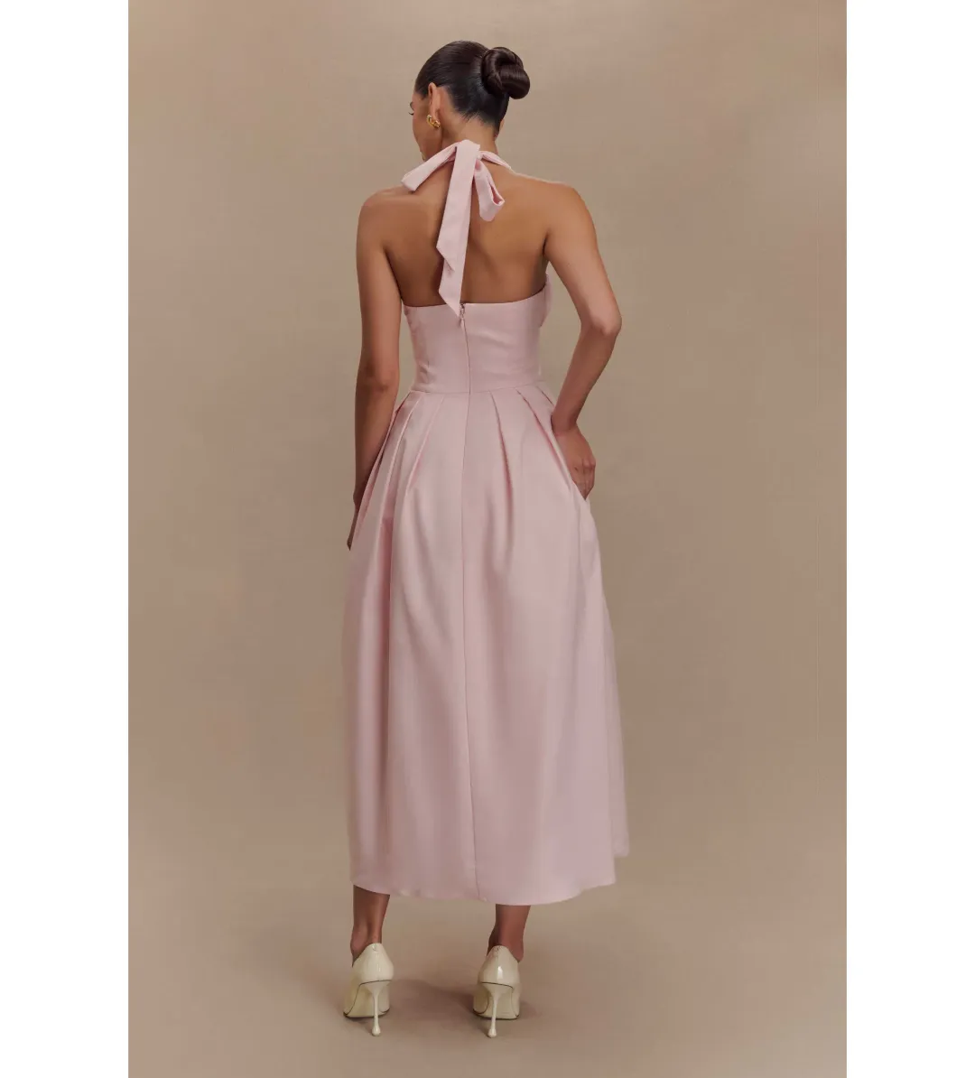 Meshki Candy Halter Midi Dress Ballet Pink AU 8 for rent on The Volte - main image