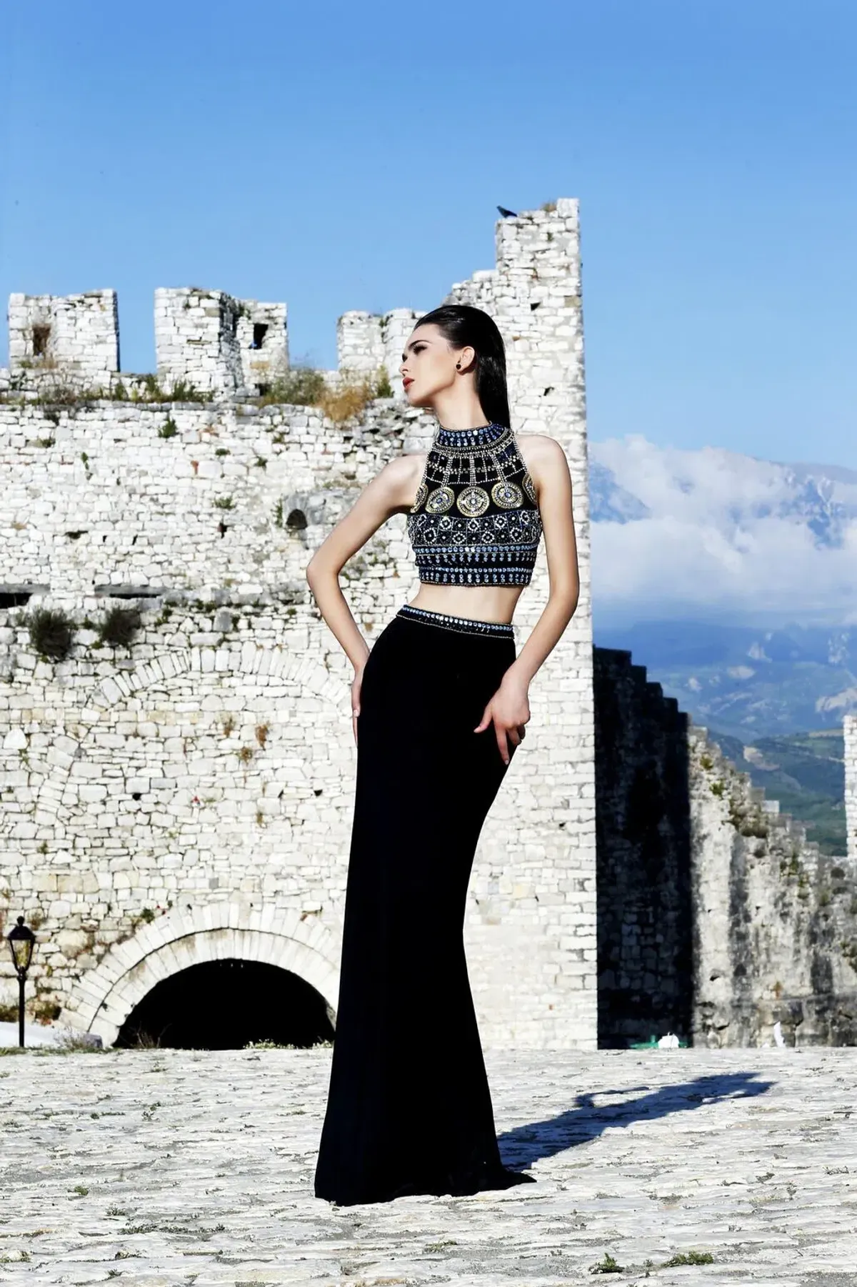 Sherri Hill #11068 Two Piece Dress Black Beaded Gown Size 4 - Image 2