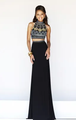 Sherri Hill #11068 Two Piece Dress Black Beaded Gown Size 4 for rent on The Volte - image 1