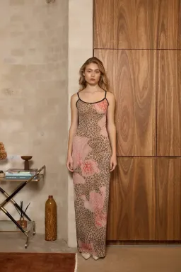 With Harper Lu Mesh Slip Maxi Dress Brown Leopard Size S/AU 8 for rent on The Volte - image 7