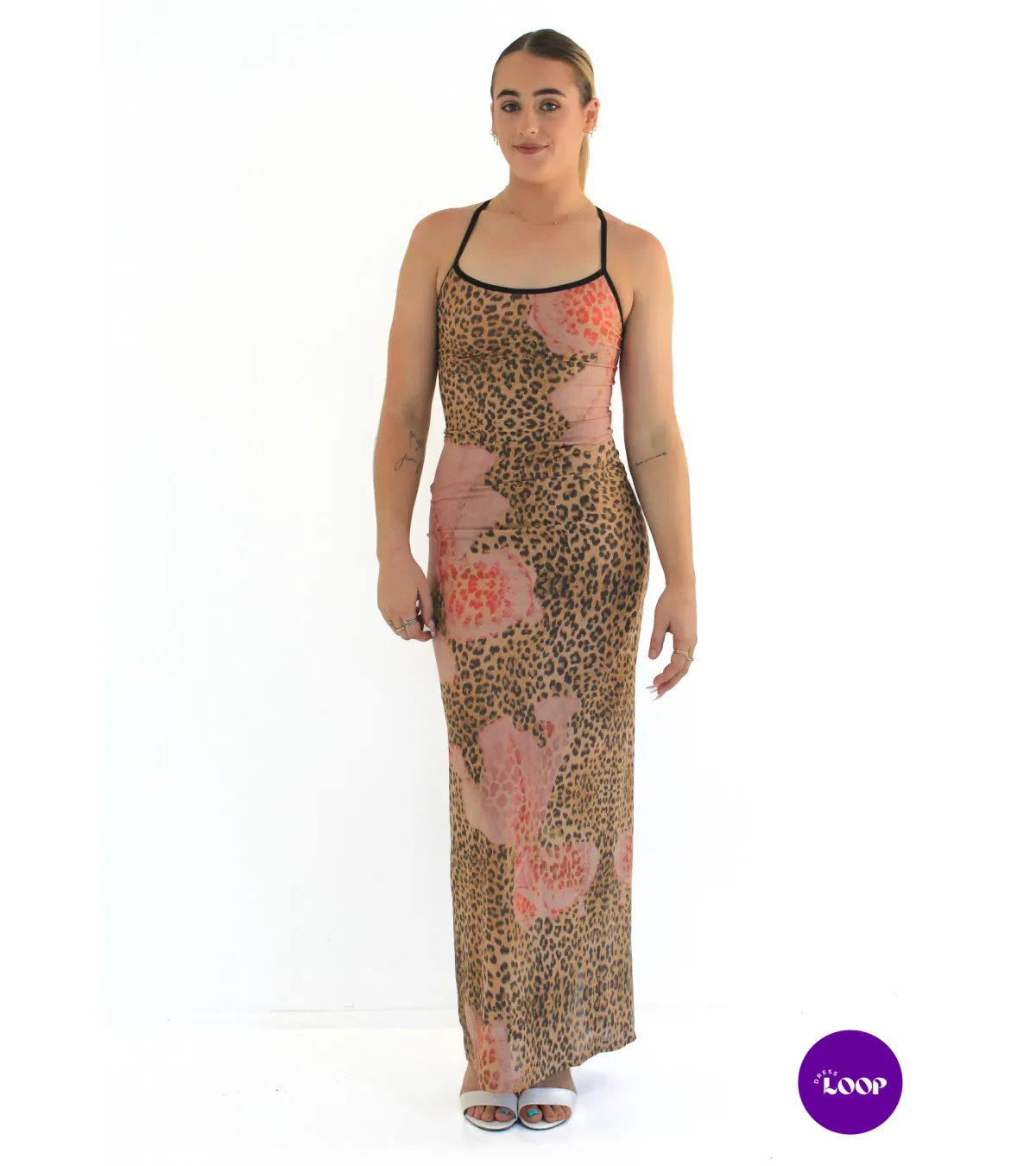 With Harper Lu Mesh Slip Maxi Dress Brown Leopard Size S/AU 8 - Image 2