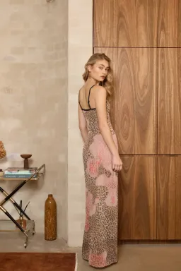 With Harper Lu Mesh Slip Maxi Dress Brown Leopard Size S/AU 8 for rent on The Volte - image 5