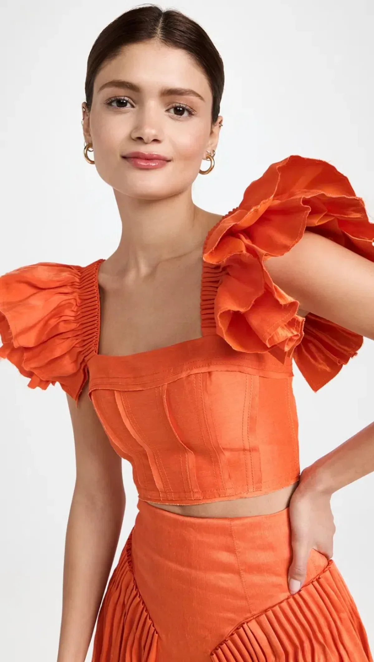 Aje Imagination Frill Sleeve Top Orange Size 14 & Yves Midi Skirt Size 12 - Image 5