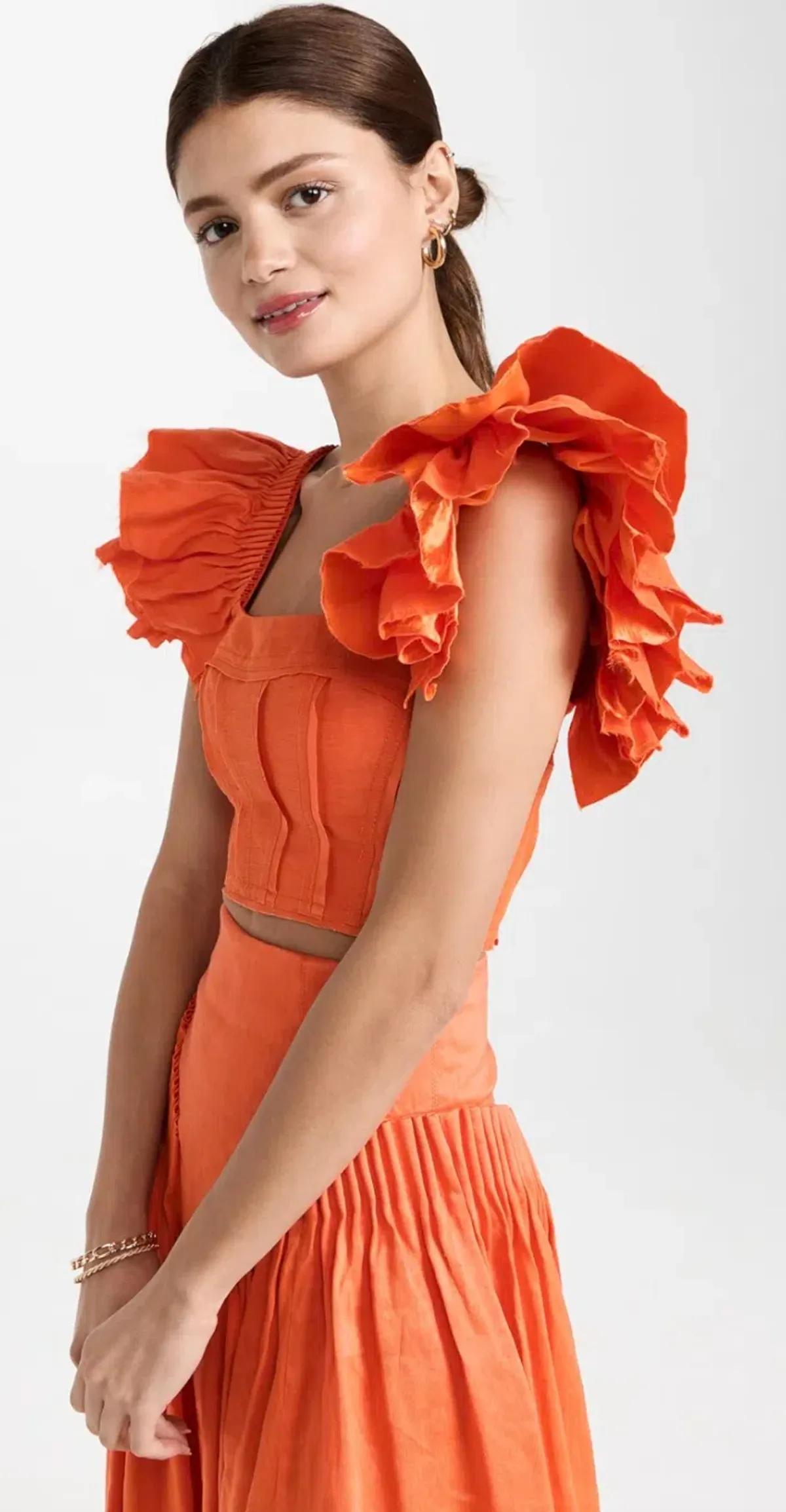 Aje Imagination Frill Sleeve Top Orange Size 14 & Yves Midi Skirt Size 12 - Image 4