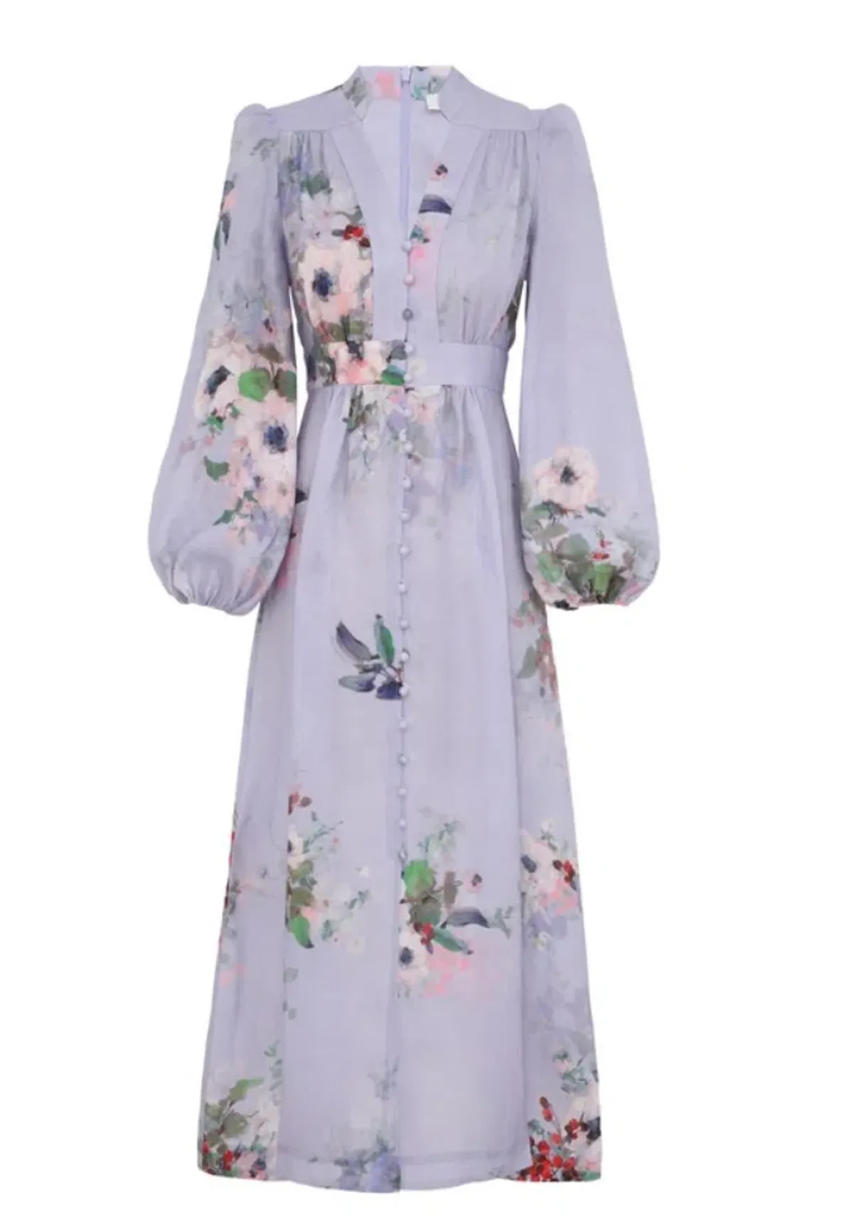 Zimmermann The Everley Plunge Midi Dress in Light Blue Watercolour Floral Size 2/Au 12 - Image 4