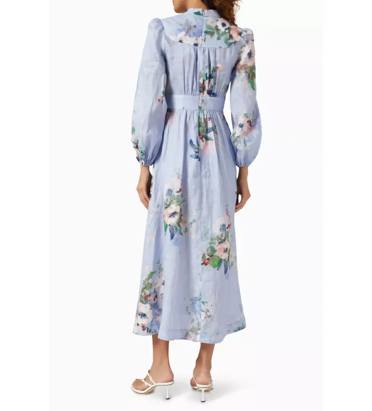 Zimmermann The Everley Plunge Midi Dress in Light Blue Watercolour Floral Size 2/Au 12 - Image 3
