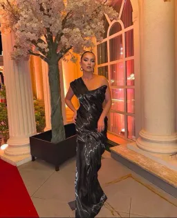 Diba Celina Draped Gown Black Size 8 for rent on The Volte - image 1