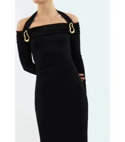 Rebecca Vallance Domenica Halter Midi Dress Black Size AU 8 for rent on The Volte - image 2