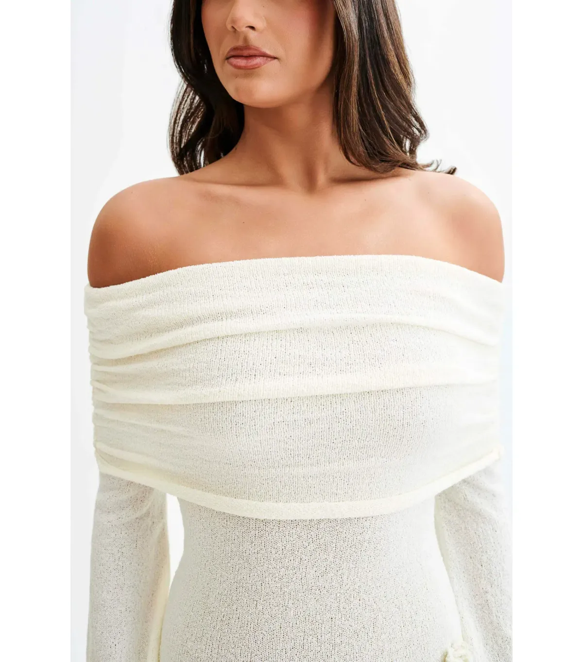 Meshki Kiki Off Shoulder Knit Rose Maxi Dress Ivory Size L / AU 12 - Image 2