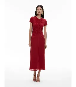 Witchery Gather Mesh Midi Dress Ruby Size AU 12 for rent on The Volte - image 1