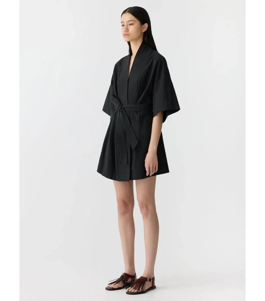 Bassike Crushed Cotton Wrap Mini Dress Black Size 3 / AU 12 for rent on The Volte - main image