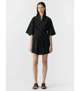 Bassike Crushed Cotton Wrap Mini Dress Black Size 3 / AU 12 for rent on The Volte - image 1