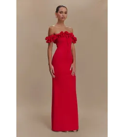 Nova Ruffle Off Shoulder Maxi Dress Ruby Size XS / AU 6 for rent on The Volte - image 2