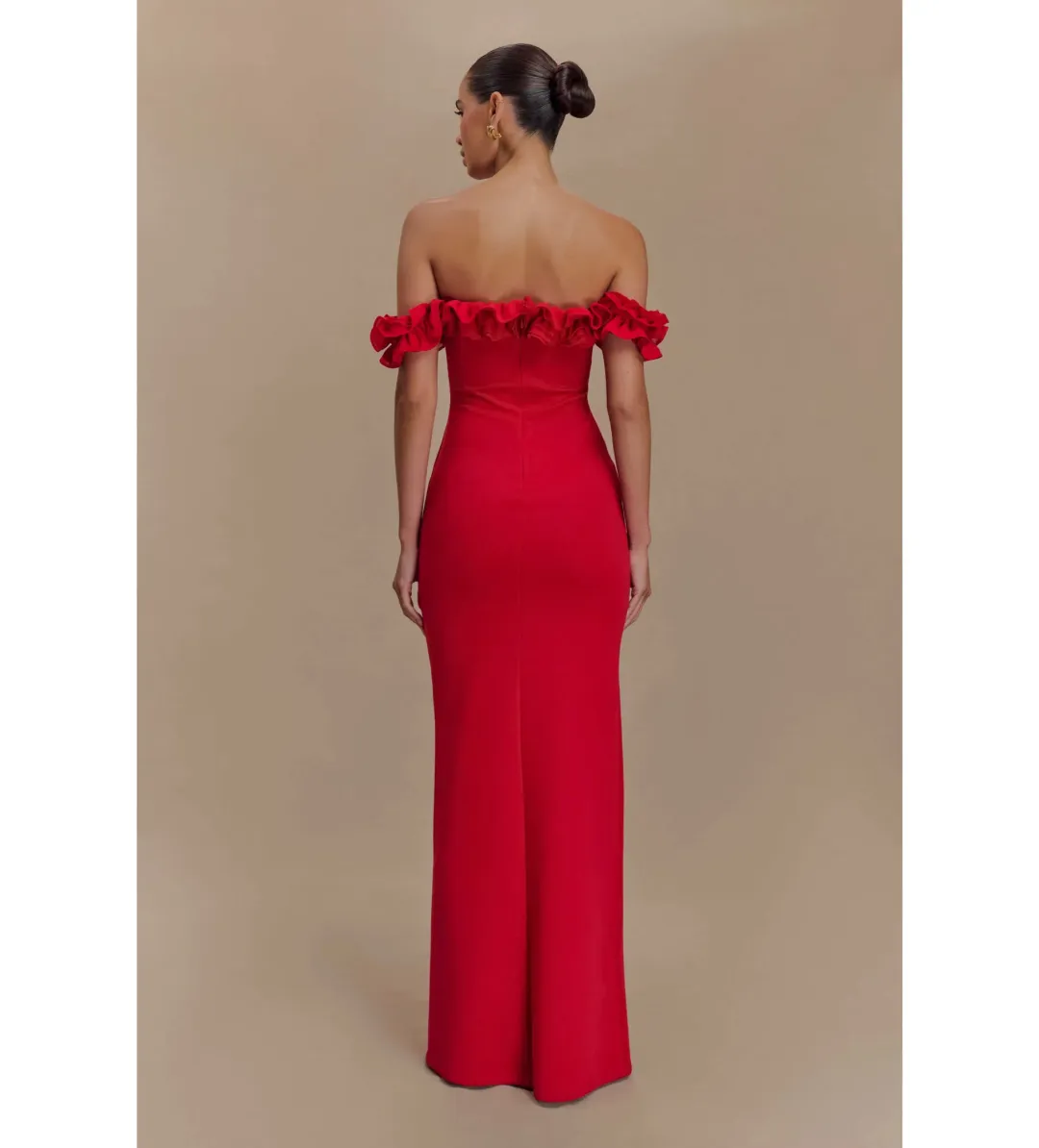 Nova Ruffle Off Shoulder Maxi Dress Ruby Size XS / AU 6 for rent on The Volte - main image