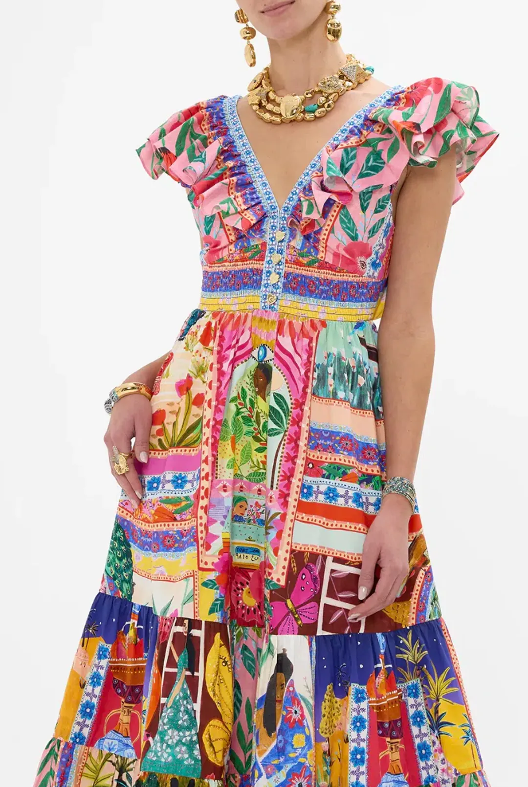 Camilla Tiered Dress with Neck Frill Roeqiyas Realm size L / AU 14 for rent on The Volte - main image