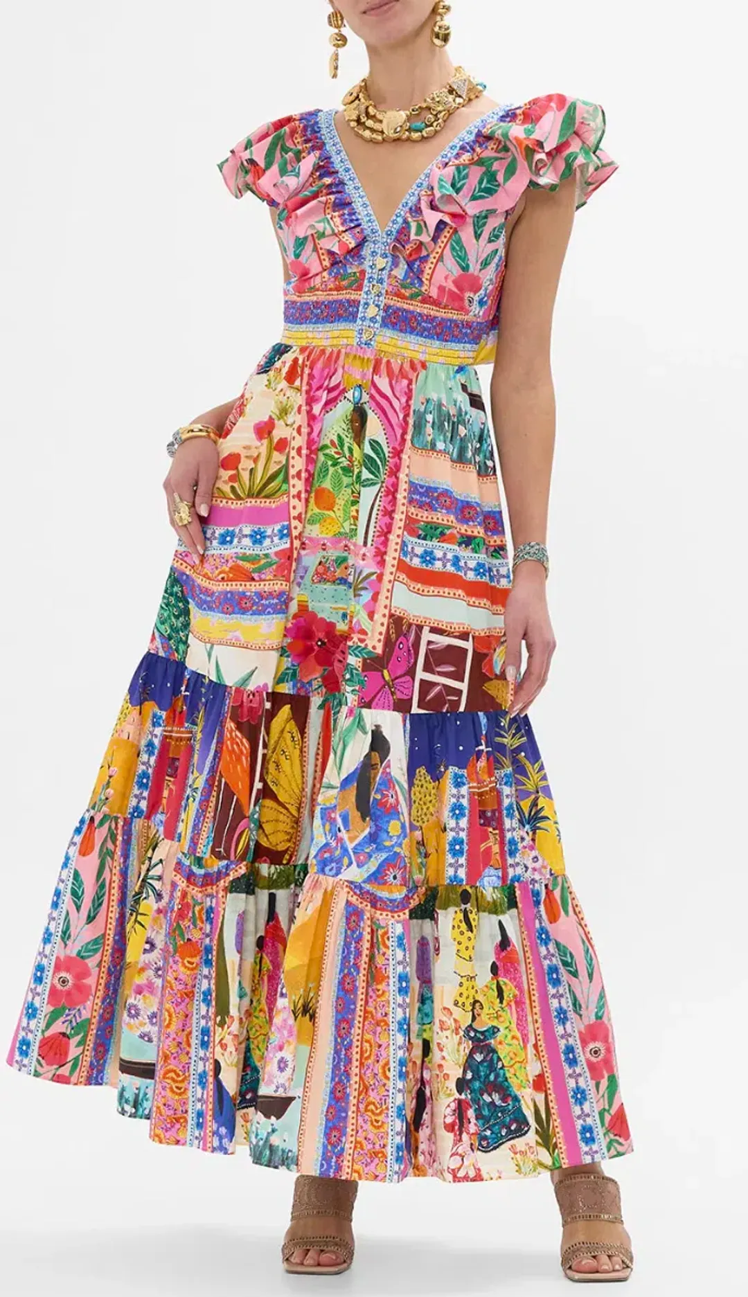 Camilla Tiered Dress with Neck Frill Roeqiyas Realm size L / AU 14 for rent on The Volte - main image