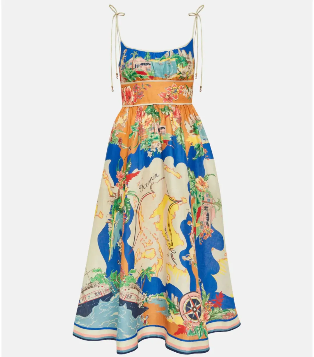 Zimmermann Alight Picnic Dress in Nautical Map Size 4 / AU 16 for rent on The Volte - main image