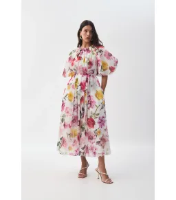 Aje Fleur Midi Dress Collage Floral Size 8 for rent on The Volte - image 1