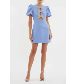 Rebecca Vallance Juliana Puff Sleeve Mini Dress Blue Size 14 for rent on The Volte - image 1