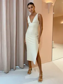 Bec and Bridge Iris Midi Dress Macadamia Size 10 for rent on The Volte - image 1