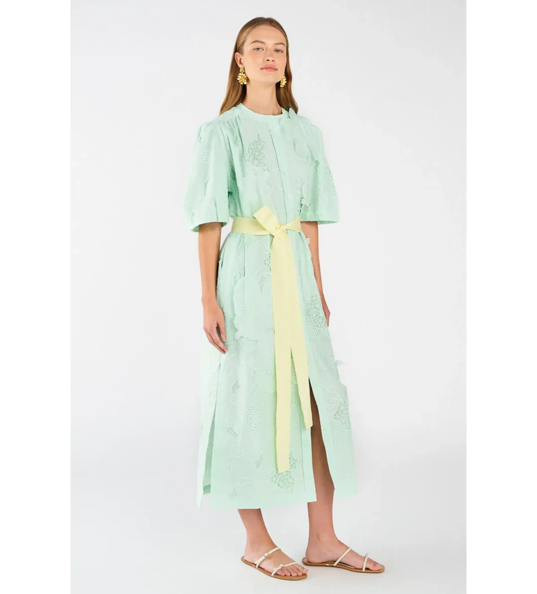 Oroton Column Sea Spray Dress Lace Midi Green Size AU 16 for rent on The Volte - main image