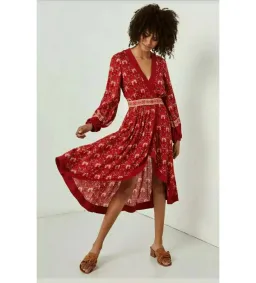 Spell & The Gypsy Midi Jewel Soiree Dress Swing Red Floral Size XS AU 6 for rent on The Volte - image 1