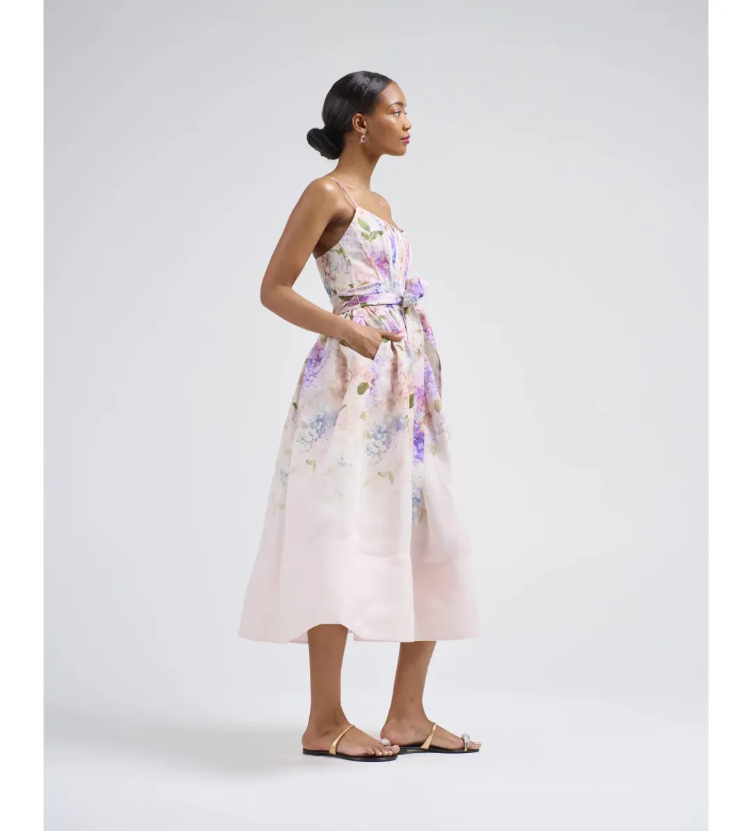 Zimmermann Dawning Corset Midi Dress Multi Hydrangea Size 1/AU 10 for rent on The Volte - main image