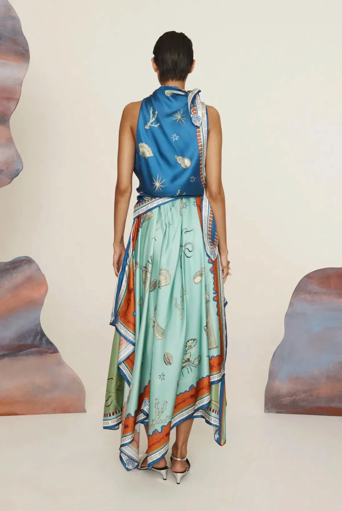 Alemais Surrealist Summer Scarf Midi Dress Multi Print Size 14 - Image 2