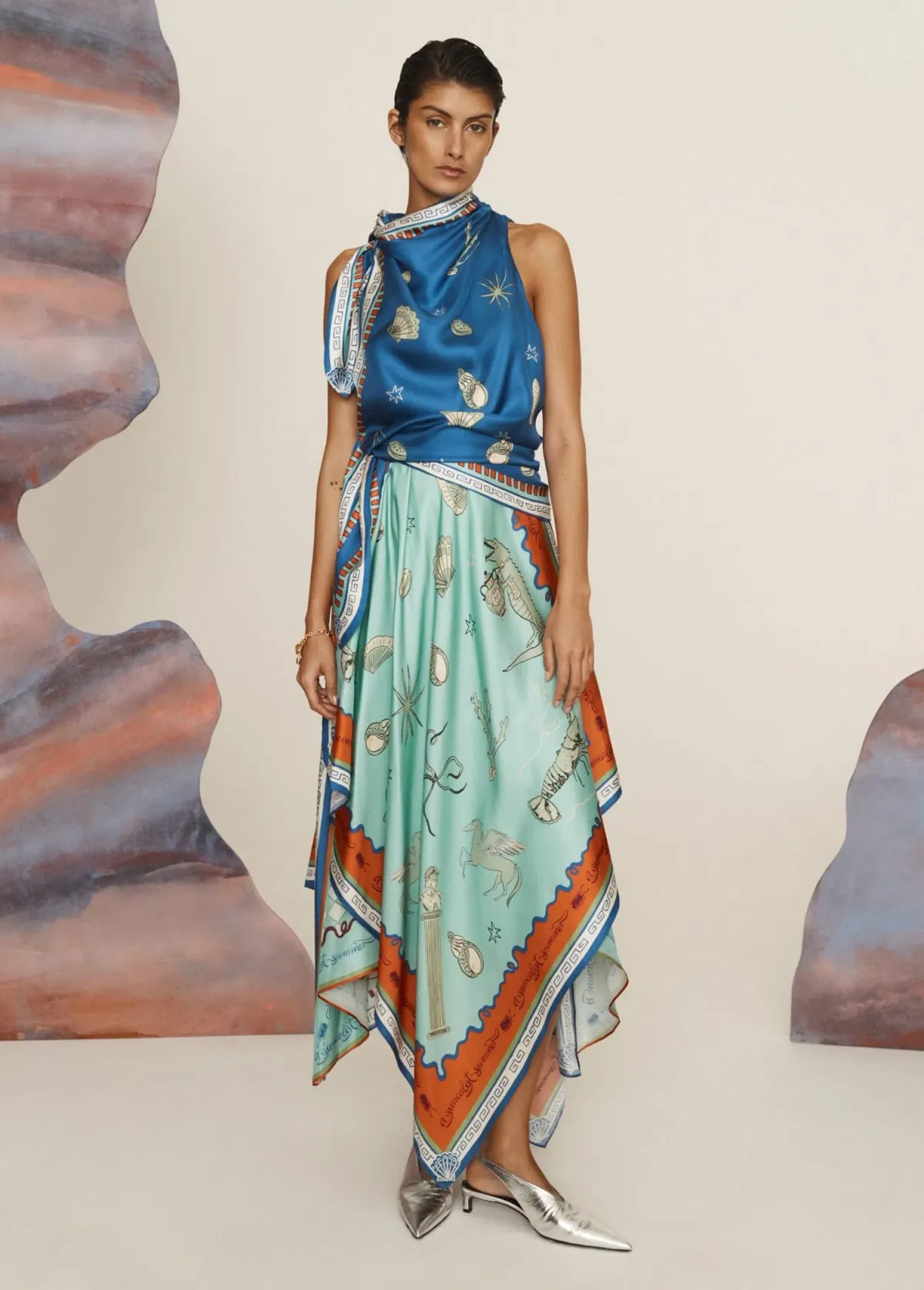 Alemais Surrealist Summer Scarf Midi Dress Multi Print Size 14 - Image 1