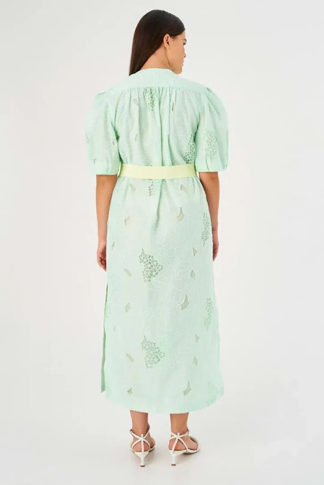 Oroton Lace Column Relaxed Midi Dress Sea Spray Green Size 16 for rent on The Volte - main image