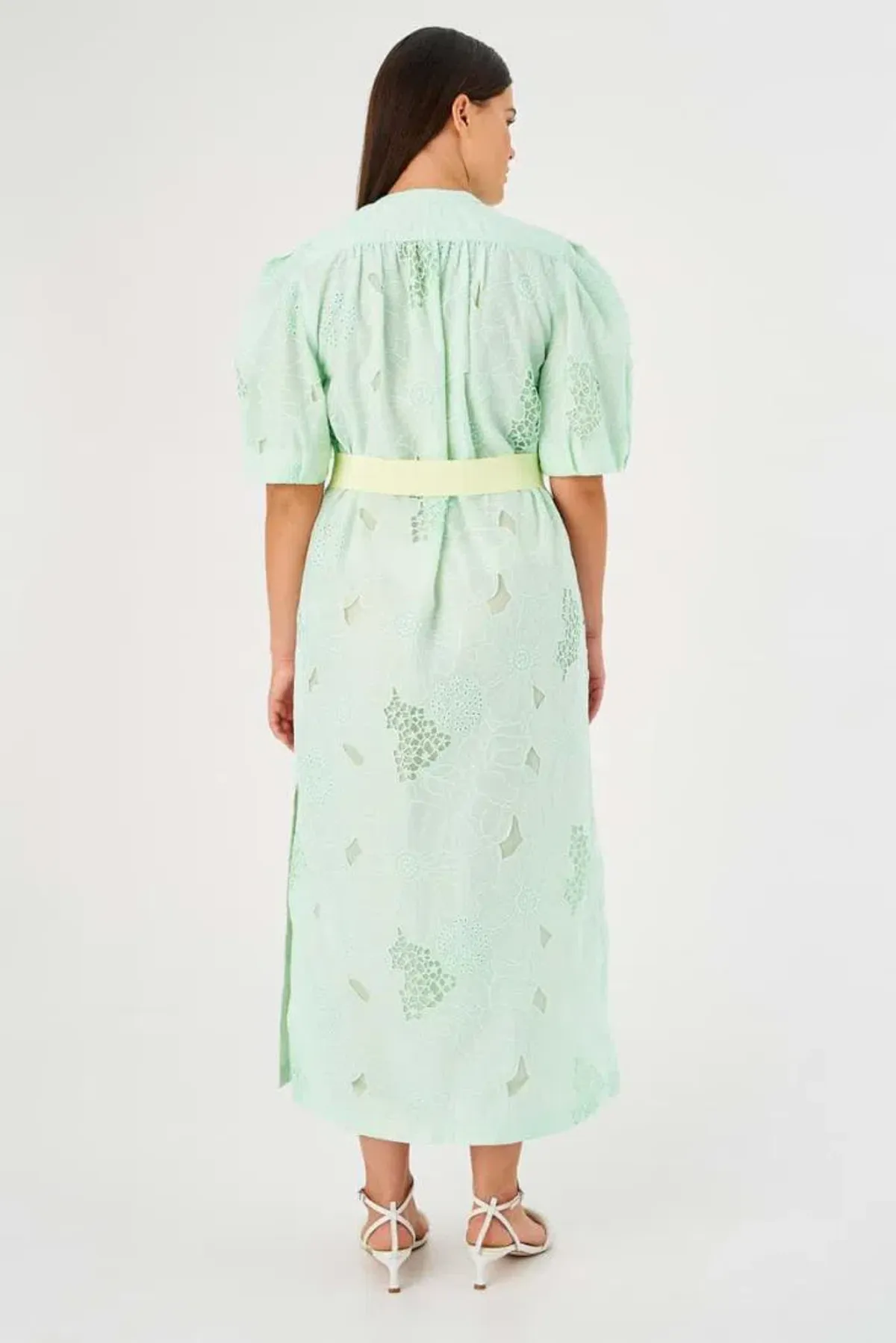 Oroton Lace Column Relaxed Midi Dress Sea Spray Green Size 16 - Image 5